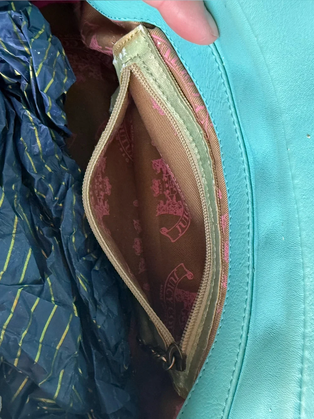 Vintage Juicy Couture Turquoise Leather Shoulder Bag Heart Mirror Y2K